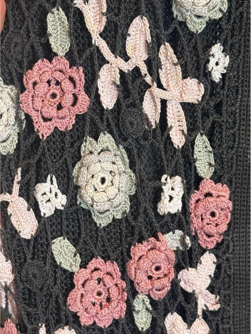 Vintage black floral embroidered mesh cardigan sheer rose y2k fairycore boho - Picture 8 of 9